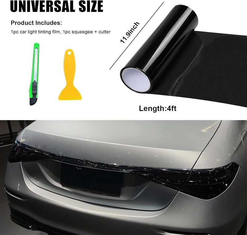 Suvnie 12 48 Inch Car Tint Film, Shiny Chameleon Headlights Tail Lights Fog Lights With Squeeze & Cutter, Self Adhesive Vinyl Sticker Sheet Roll Car Accessories (Dark Black) - Image 2
